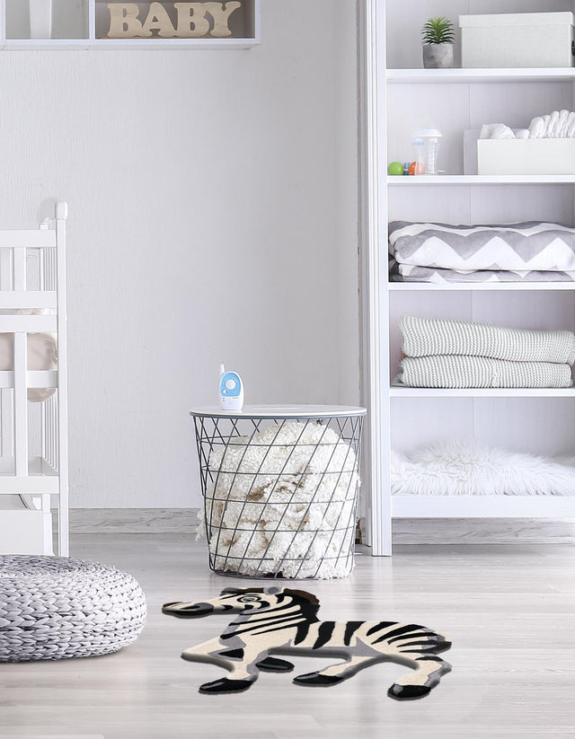 White and Black 2' 6 x 3' 1 Playtime Kids Wool Freeform Area Rug for Baby Nursery, Toddler Playroom, Bedrooms