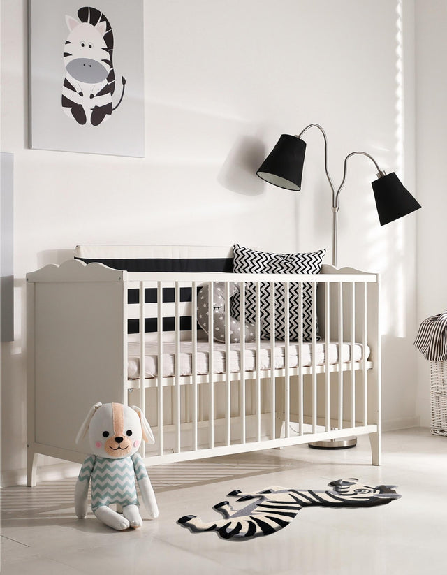 White and Black 2' 6 x 3' 1 Playtime Kids Wool Freeform Area Rug for Baby Nursery, Toddler Playroom, Bedrooms