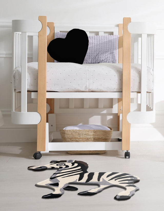 White and Black 4' 6 x 5' 1 Playtime Kids Wool Freeform Area Rug for Baby Nursery, Toddler Playroom, Bedrooms Hand Tufted High Quality Dense Wool Pile Natural Carpet for Sale at Rug Engine