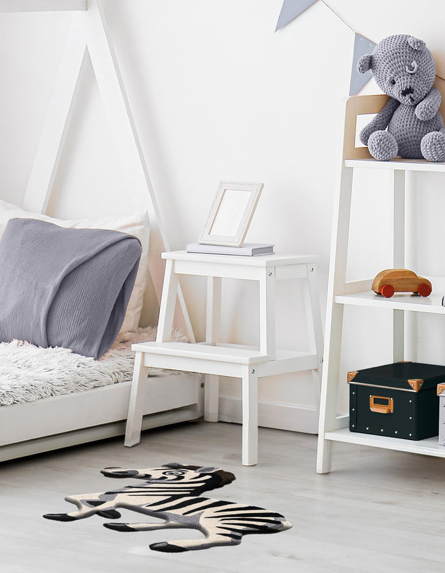 White and Black 2' 6 x 3' 1 Playtime Kids Wool Freeform Area Rug for Baby Nursery, Toddler Playroom, Bedrooms
