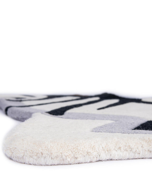 White and Black 2' 6 x 3' 1 Playtime Kids Wool Freeform Area Rug for Baby Nursery, Toddler Playroom, Bedrooms