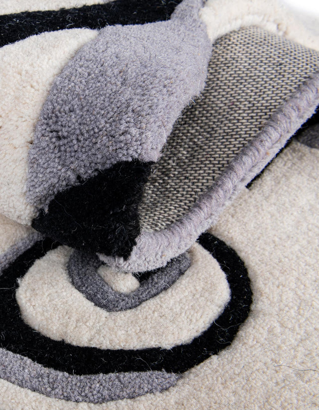 White and Black 2' 6 x 3' 1 Playtime Kids Wool Freeform Area Rug for Baby Nursery, Toddler Playroom, Bedrooms