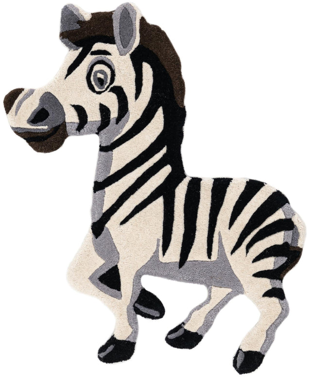 White and Black 2' 6 x 3' 1 Playtime Kids Wool Freeform Area Rug for Baby Nursery, Toddler Playroom, Bedrooms