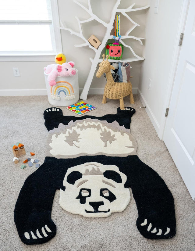 Black and Gray 5' 1 x 7' 1 Playtime Kids Wool Freeform Area Rug for Baby Nursery, Toddler Playroom, Bedrooms