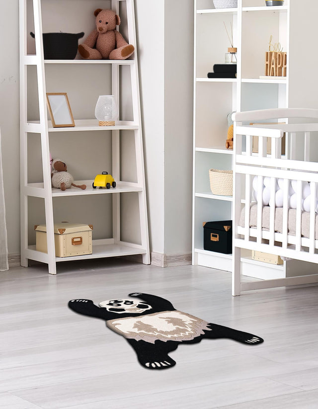 Black and Gray 5' 1 x 7' 1 Playtime Kids Wool Freeform Area Rug for Baby Nursery, Toddler Playroom, Bedrooms