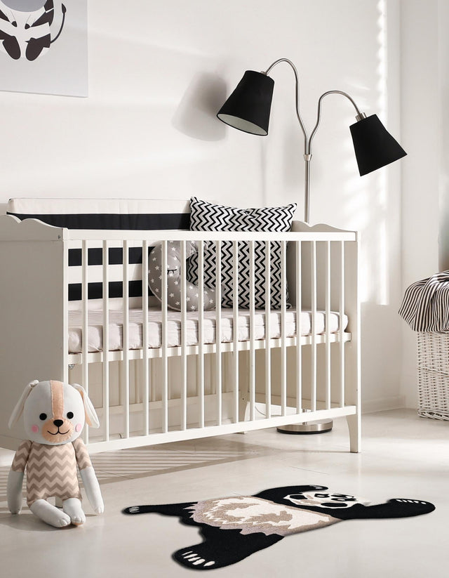 Black and Gray 4' 1 x 6' 1 Playtime Kids Wool Freeform Area Rug for Baby Nursery, Toddler Playroom, Bedrooms