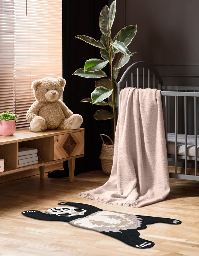 Black and Gray 4' 1 x 6' 1 Playtime Kids Wool Freeform Area Rug for Baby Nursery, Toddler Playroom, Bedrooms