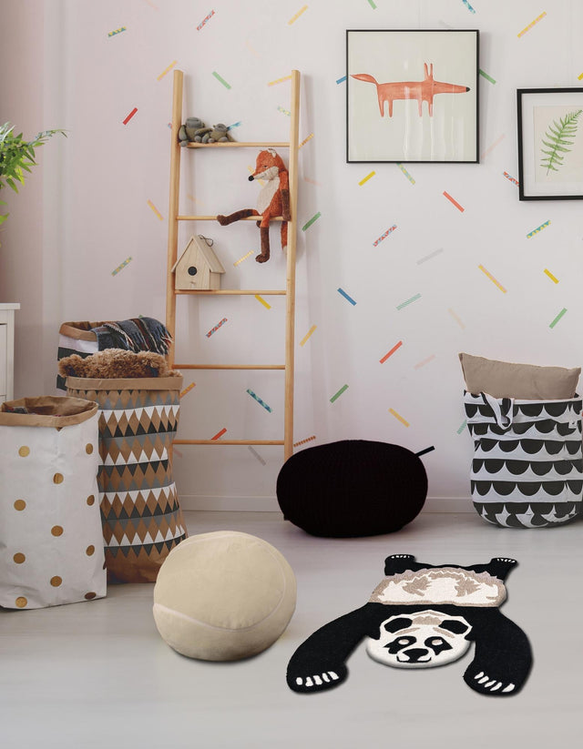 Black and Gray 4' 1 x 6' 1 Playtime Kids Wool Freeform Area Rug for Baby Nursery, Toddler Playroom, Bedrooms