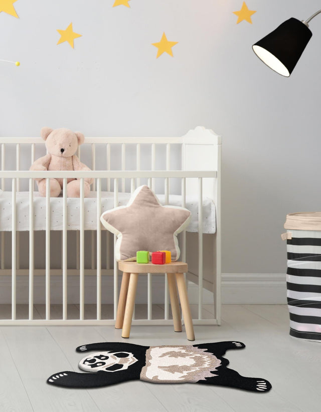 Black and Gray 5' 1 x 7' 1 Playtime Kids Wool Freeform Area Rug for Baby Nursery, Toddler Playroom, Bedrooms