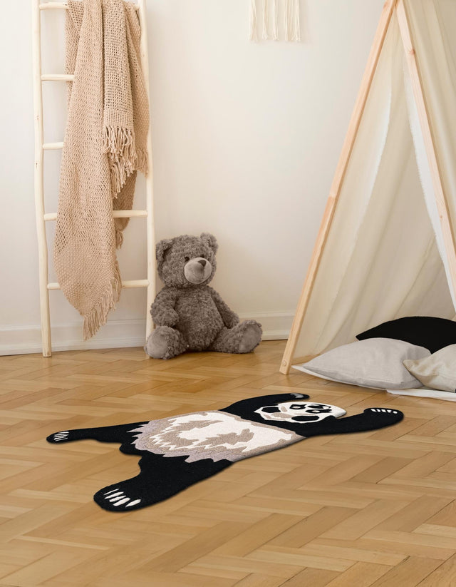 Black and Gray 4' 1 x 6' 1 Playtime Kids Wool Freeform Area Rug for Baby Nursery, Toddler Playroom, Bedrooms
