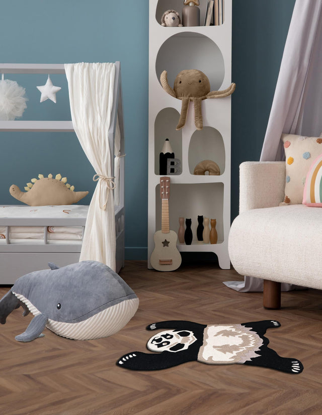 Black and Gray 4' 1 x 6' 1 Playtime Kids Wool Freeform Area Rug for Baby Nursery, Toddler Playroom, Bedrooms