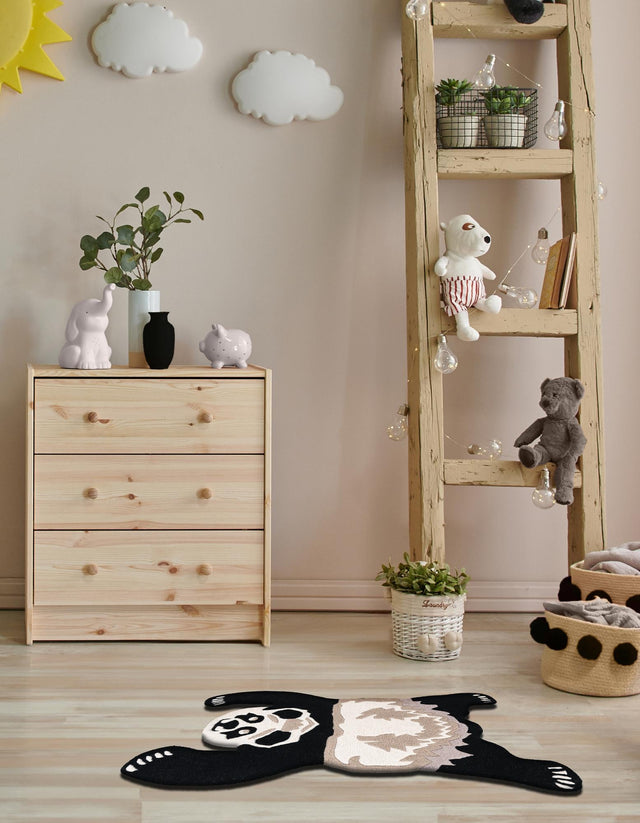 Black and Gray 4' 1 x 6' 1 Playtime Kids Wool Freeform Area Rug for Baby Nursery, Toddler Playroom, Bedrooms