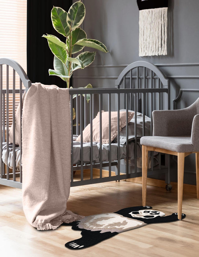 Black and Gray 4' 1 x 6' 1 Playtime Kids Wool Freeform Area Rug for Baby Nursery, Toddler Playroom, Bedrooms