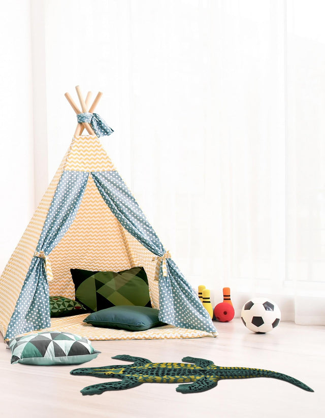 Green 3' 1 x 6' 1 Playtime Kids Wool Freeform Area Rug for Baby Nursery, Toddler Playroom, Bedrooms