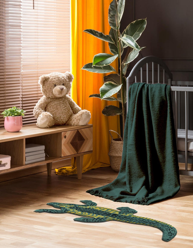 Green 3' 1 x 6' 1 Playtime Kids Wool Freeform Area Rug for Baby Nursery, Toddler Playroom, Bedrooms