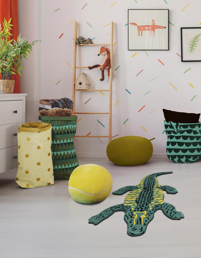 Green 3' 1 x 6' 1 Playtime Kids Wool Freeform Area Rug for Baby Nursery, Toddler Playroom, Bedrooms