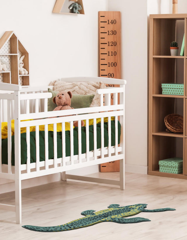 Green 1' 6 x 3' 1 Playtime Kids Wool Freeform Area Rug for Baby Nursery, Toddler Playroom, Bedrooms