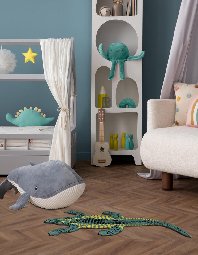 Green 1' 6 x 3' 1 Playtime Kids Wool Freeform Area Rug for Baby Nursery, Toddler Playroom, Bedrooms