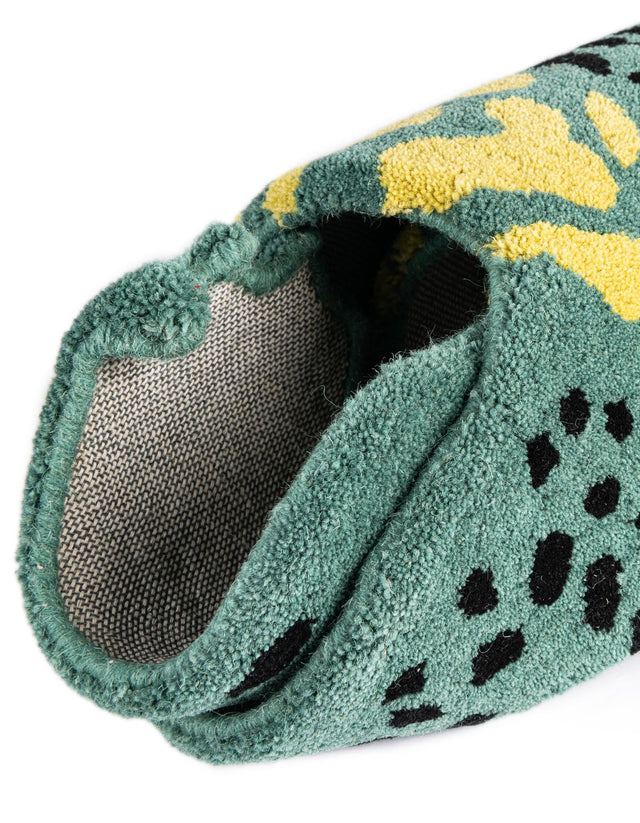 Green 1' 6 x 3' 1 Playtime Kids Wool Freeform Area Rug for Baby Nursery, Toddler Playroom, Bedrooms