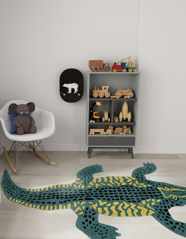 Green 4' 1 x 7' 1 Playtime Kids Wool Freeform Area Rug for Baby Nursery, Toddler Playroom, Bedrooms Hand Tufted High Quality Dense Wool Pile Natural Carpet for Sale at Rug Engine