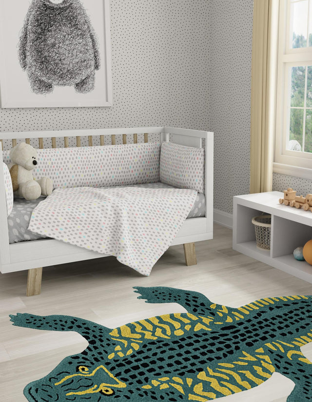Green 4' 1 x 7' 1 Playtime Kids Wool Freeform Area Rug for Baby Nursery, Toddler Playroom, Bedrooms Hand Tufted High Quality Dense Wool Pile Natural Carpet for Sale at Rug Engine