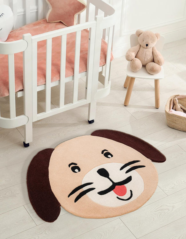 Beige 3' 6 x 5' 1 Playtime Kids Wool Freeform Area Rug for Baby Nursery, Toddler Playroom, Bedrooms