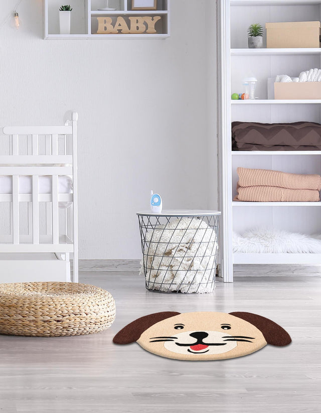 Beige 3' 6 x 5' 1 Playtime Kids Wool Freeform Area Rug for Baby Nursery, Toddler Playroom, Bedrooms