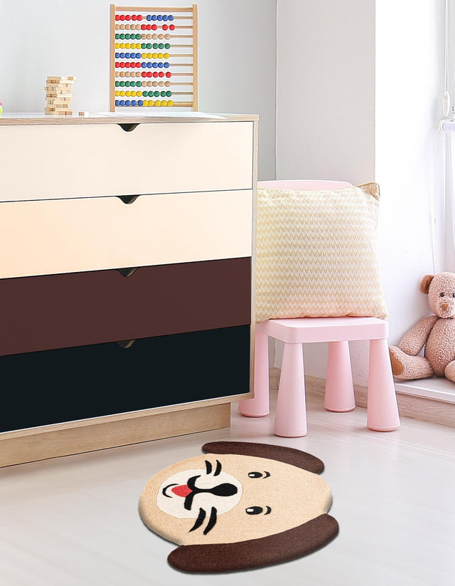 Beige 3' 6 x 5' 1 Playtime Kids Wool Freeform Area Rug for Baby Nursery, Toddler Playroom, Bedrooms