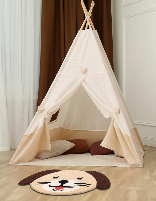 Beige 3' 6 x 5' 1 Playtime Kids Wool Freeform Area Rug for Baby Nursery, Toddler Playroom, Bedrooms