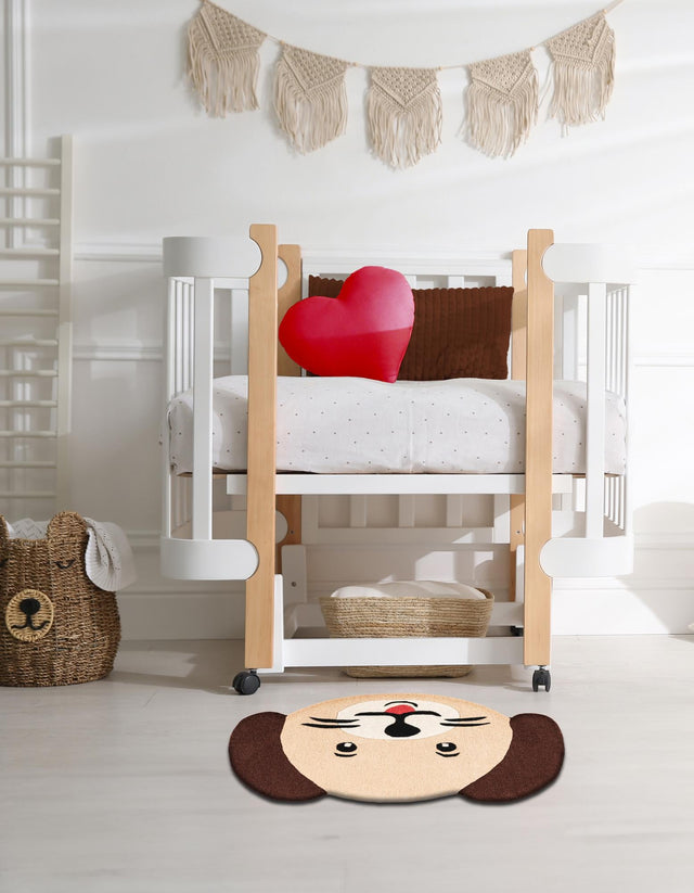 Beige 3' 6 x 5' 1 Playtime Kids Wool Freeform Area Rug for Baby Nursery, Toddler Playroom, Bedrooms