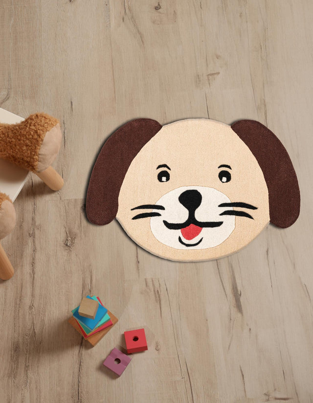 Beige 3' 6 x 5' 1 Playtime Kids Wool Freeform Area Rug for Baby Nursery, Toddler Playroom, Bedrooms