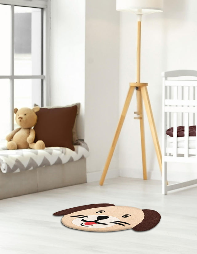 Beige 3' 6 x 5' 1 Playtime Kids Wool Freeform Area Rug for Baby Nursery, Toddler Playroom, Bedrooms