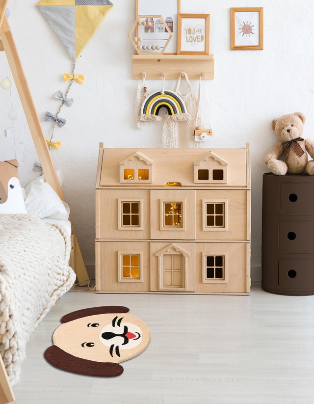 Beige 3' 6 x 5' 1 Playtime Kids Wool Freeform Area Rug for Baby Nursery, Toddler Playroom, Bedrooms