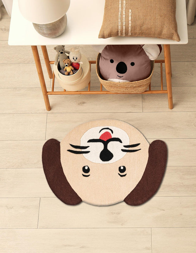 Beige 3' 6 x 5' 1 Playtime Kids Wool Freeform Area Rug for Baby Nursery, Toddler Playroom, Bedrooms