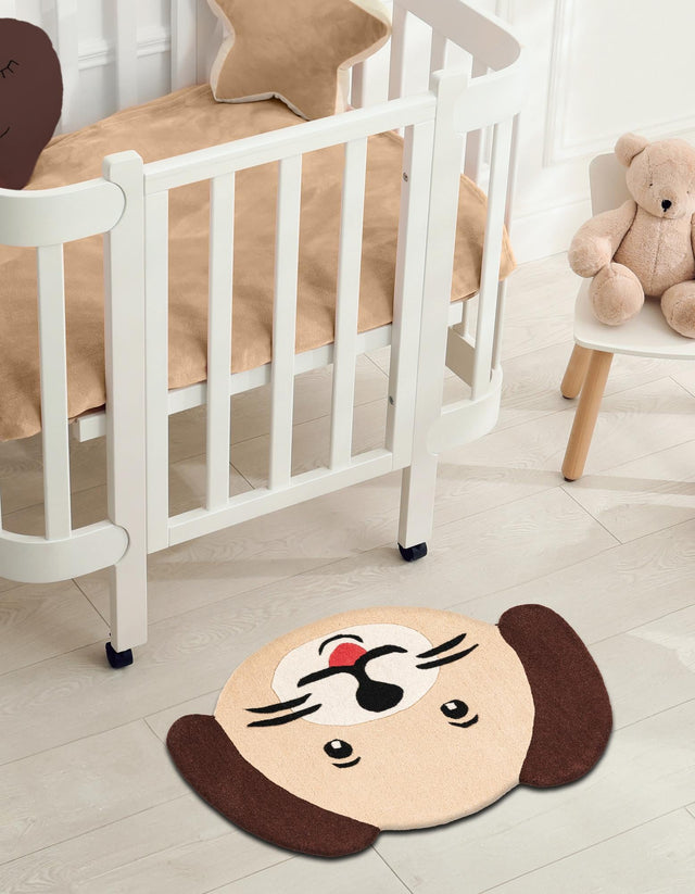 Beige 3' 6 x 5' 1 Playtime Kids Wool Freeform Area Rug for Baby Nursery, Toddler Playroom, Bedrooms