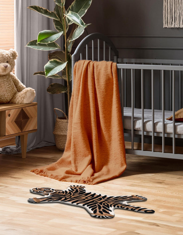 Brown 5' 1 x 7' 1 Playtime Kids Wool Freeform Area Rug for Baby Nursery, Toddler Playroom, Bedrooms