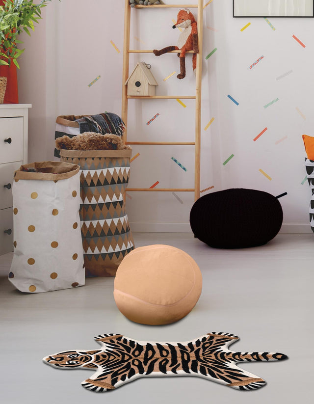 Brown 2' x 3' 1 Playtime Kids Wool Freeform Area Rug for Baby Nursery, Toddler Playroom, Bedrooms