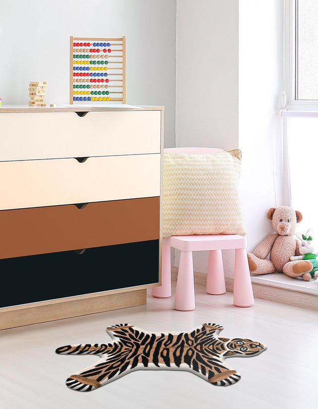 Brown 5' 1 x 7' 1 Playtime Kids Wool Freeform Area Rug for Baby Nursery, Toddler Playroom, Bedrooms