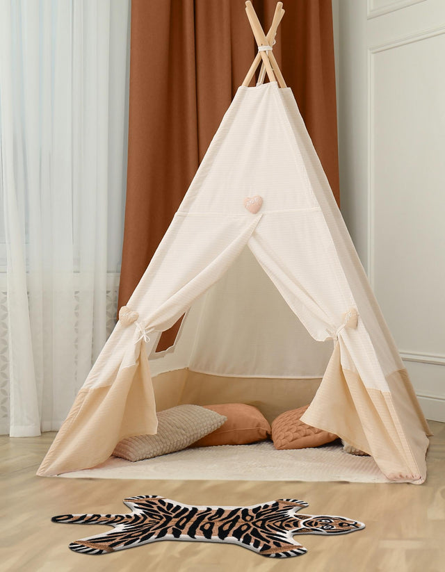 Brown 5' 1 x 7' 1 Playtime Kids Wool Freeform Area Rug for Baby Nursery, Toddler Playroom, Bedrooms