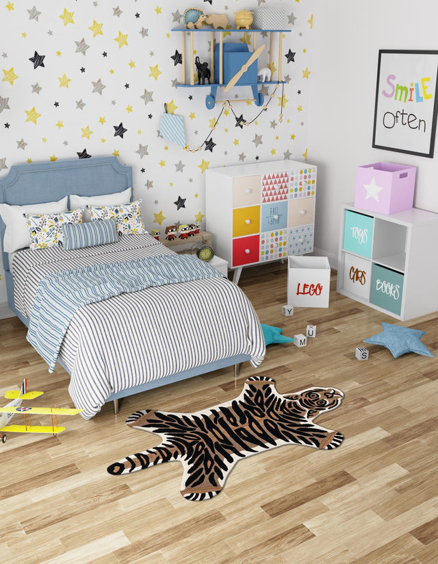 Brown 5' 1 x 7' 1 Playtime Kids Wool Freeform Area Rug for Baby Nursery, Toddler Playroom, Bedrooms