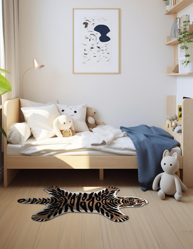 Brown 5' 1 x 7' 1 Playtime Kids Wool Freeform Area Rug for Baby Nursery, Toddler Playroom, Bedrooms