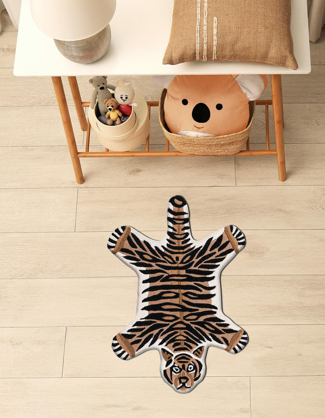 Brown 3' 1 x 5' 3 Playtime Kids Wool Freeform Area Rug for Baby Nursery, Toddler Playroom, Bedrooms