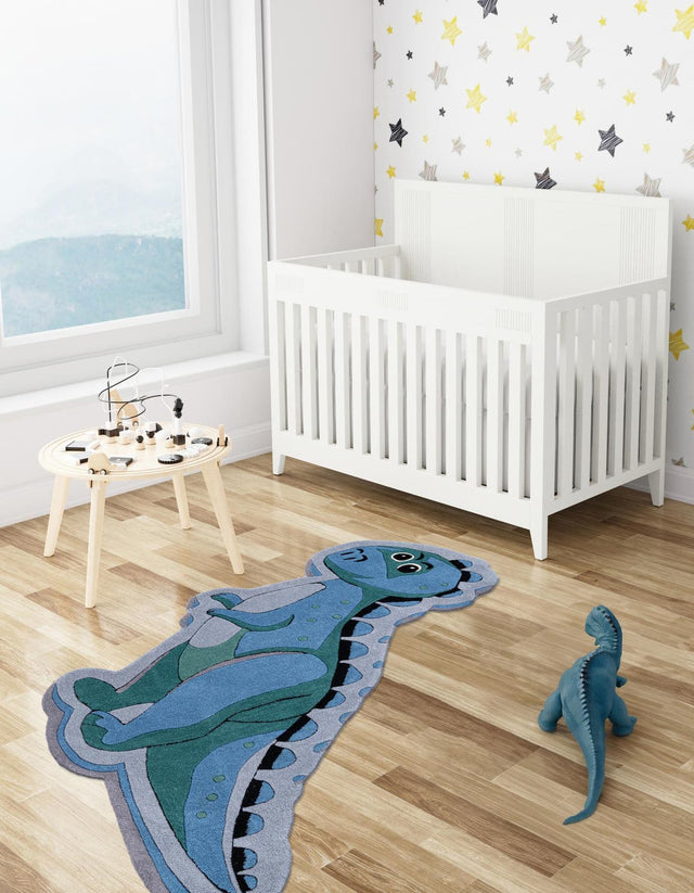 Blue 1' 7 x 3' 7 Playtime Kids Wool Freeform Area Rug for Baby Nursery, Toddler Playroom, Bedrooms