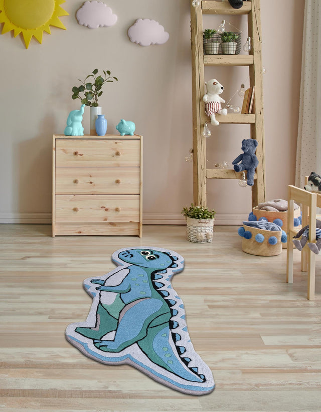 Blue 1' 7 x 3' 7 Playtime Kids Wool Freeform Area Rug for Baby Nursery, Toddler Playroom, Bedrooms