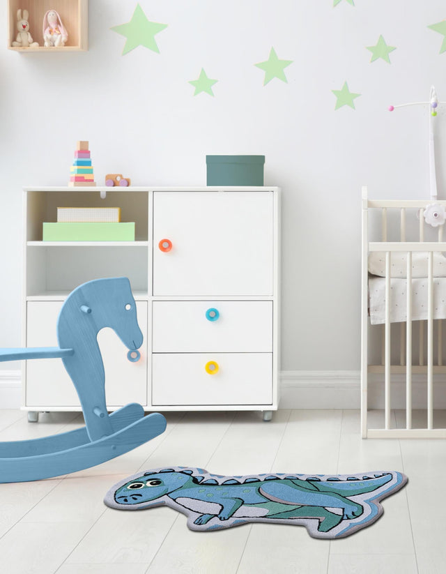 Blue 1' 7 x 3' 7 Playtime Kids Wool Freeform Area Rug for Baby Nursery, Toddler Playroom, Bedrooms