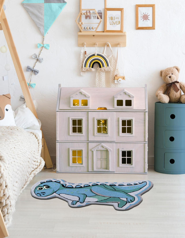 Blue 1' 7 x 3' 7 Playtime Kids Wool Freeform Area Rug for Baby Nursery, Toddler Playroom, Bedrooms