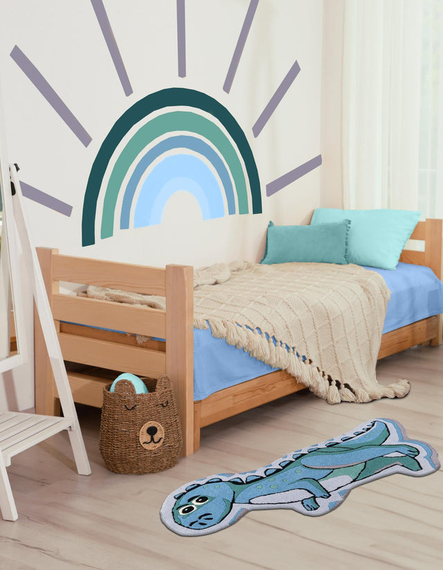 Blue 1' 7 x 3' 7 Playtime Kids Wool Freeform Area Rug for Baby Nursery, Toddler Playroom, Bedrooms