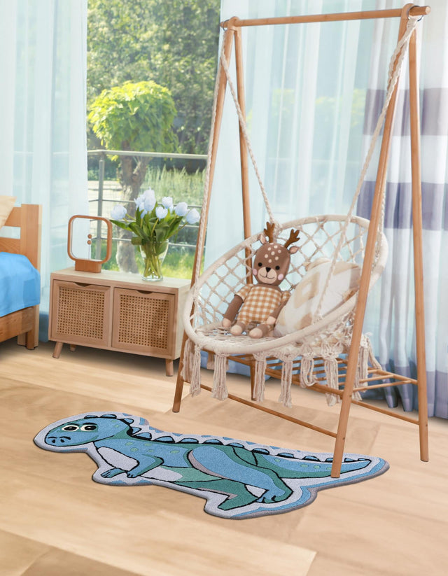 Blue 1' 7 x 3' 7 Playtime Kids Wool Freeform Area Rug for Baby Nursery, Toddler Playroom, Bedrooms