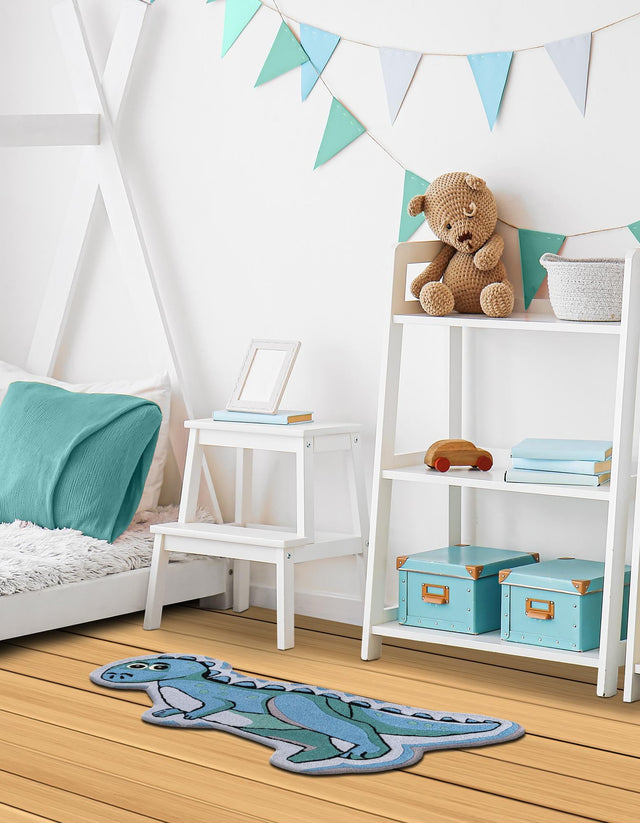 Blue 1' 7 x 3' 7 Playtime Kids Wool Freeform Area Rug for Baby Nursery, Toddler Playroom, Bedrooms