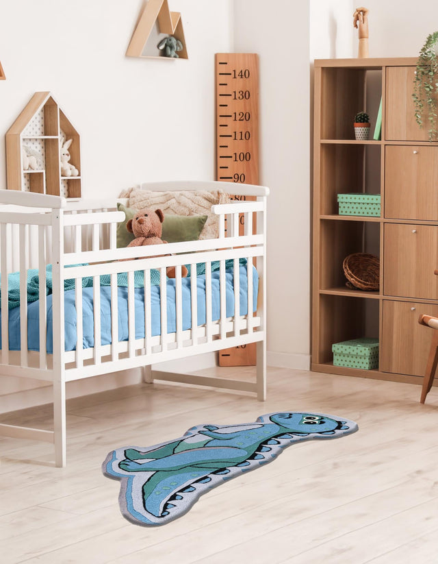 Blue 1' 7 x 3' 7 Playtime Kids Wool Freeform Area Rug for Baby Nursery, Toddler Playroom, Bedrooms